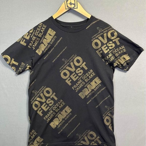 RARE OVO All over Print Shirt Mens Medium Black All over Print Tee Drake - Picture 1 of 6